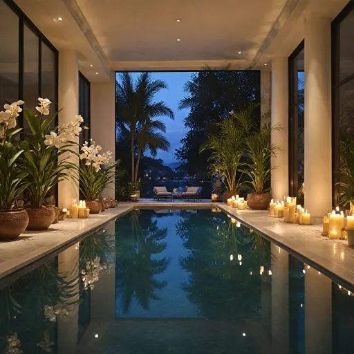 Refined decoration hotel ideas for romantic indoor pool escapes