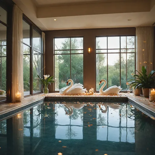 Elegant hotels that decorate rooms for romantic and celebratory indoor pool stays